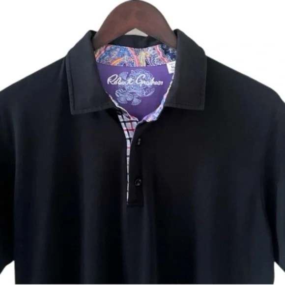 Robert Graham Black with Paisley and Plaid Accents Short Sleeve Polo Shirt - Picture 3 of 8
